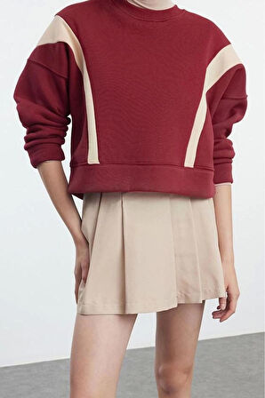 Kadın Moda Şık Regular Bisiklet Yaka Düşük Kol Regular Normal Kalıp Örme Sweatshirt
