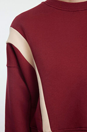 Kadın Moda Şık Regular Bisiklet Yaka Düşük Kol Regular Normal Kalıp Örme Sweatshirt