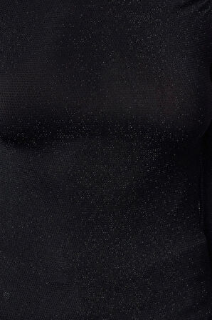 Kadın Moda Şık Üst Giyim Regular Asimetrik Yaka Fitted Kalıp Örme Asimetrik Etek Ucu Detaylı Bluz