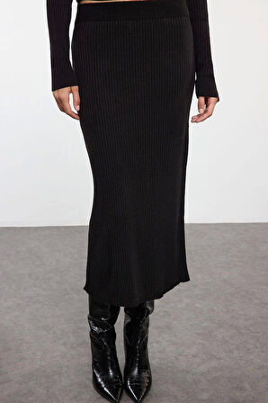 Kadın Moda Şık Geniş Paça Crop Boy Uzun Kollu Crop Etekli Triko Alt-Üst Takım