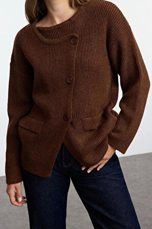 Kadın Moda Şık Regular Kruvaze Regular Yumuşak Dokulu Kruvaze Triko Hırka