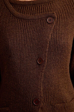 Kadın Moda Şık Regular Kruvaze Regular Yumuşak Dokulu Kruvaze Triko Hırka