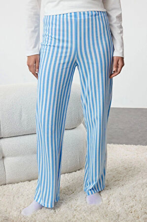 Kadın Moda Bisiklet Yaka Boru Paça Uzun Kol Kadın %100 Pamuklu Çizgili Ayıcıklı Örme Pijama Takımı