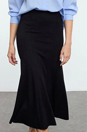 Kadın Moda Stil Midi Astarsız Örme Midi Esnek Örme Balık Etek