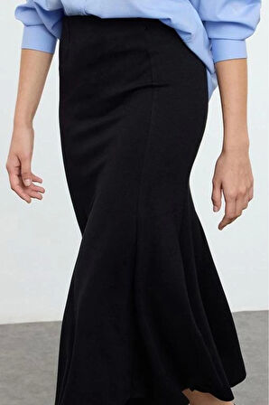 Kadın Moda Stil Midi Astarsız Örme Midi Esnek Örme Balık Etek