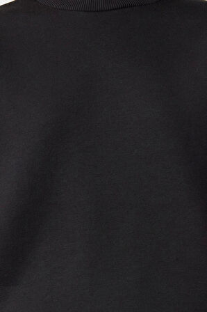 Kadın Moda Şık Relaxed Bisiklet Yaka Düşük Kol Regular Rahat Kalıp Stoper Detaylı Örme Sweatshirt