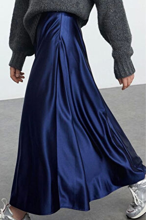 Kadın Moda Stil Midi Astarsız Örme A Line Çan Kesim Midi Etek