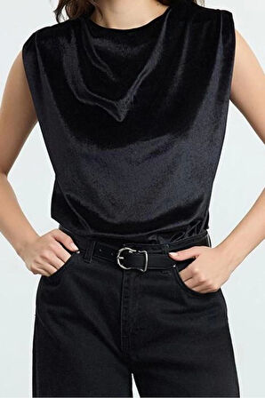 Kadın Moda Şık Regular Bisiklet Yaka Ay Kol Regular Kalıp Örme Vatka ve Büzgü Drape Detaylı Bluz
