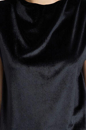 Kadın Moda Şık Regular Bisiklet Yaka Ay Kol Regular Kalıp Örme Vatka ve Büzgü Drape Detaylı Bluz