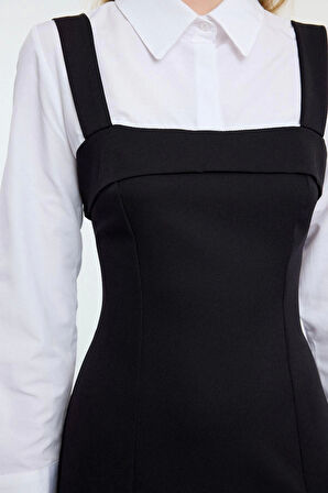 Kadın Moda Şık Mini Boy Gömlek Yaka Regular Çizgili Gömlek Detaylı Vücuda Oturan Dokuma Elbise