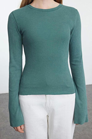 Kadın Regular  Slim Kalıp Örme Eskitme Soluk Efektli Fitted Vücuda Oturan Fitilli Esnek Bluz