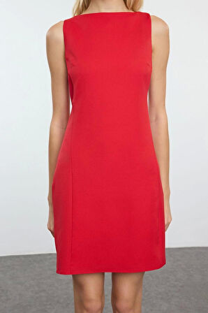 Kadın Moda Şık Mini Boy Bisiklet Yaka Regular Düz Dokuma Elbise