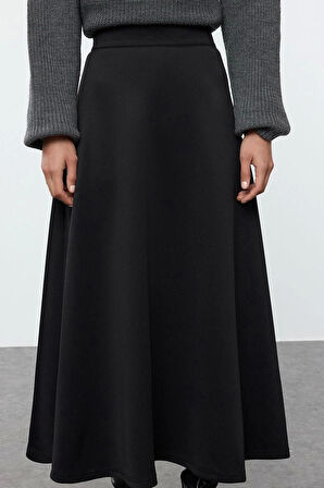 Kadın Moda Stil Midi Astarsız Örme Tesettür Eteği Godeli Örme Etek