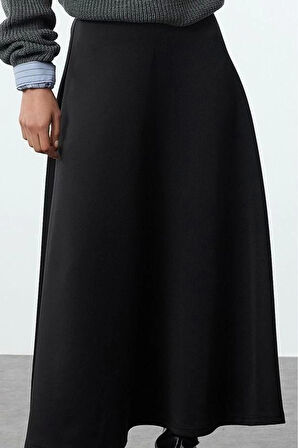 Kadın Moda Stil Midi Astarsız Örme Tesettür Eteği Godeli Örme Etek