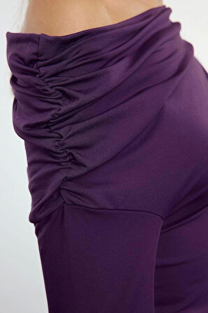 Kadın Moda Şık Midi Boy Asimetrik Yaka Slim Fitted Vücuda Oturan Örme Elbise