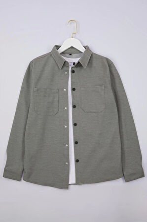 Moda Gömlek Yaka Dokulu Uzun Kol Regular Fit Örme Rahat Kışlık Dokulu. Ceket Gömlek