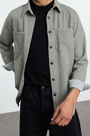 Moda Gömlek Yaka Dokulu Uzun Kol Regular Fit Örme Rahat Kışlık Dokulu. Ceket Gömlek