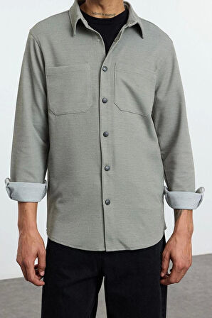 Moda Gömlek Yaka Dokulu Uzun Kol Regular Fit Örme Rahat Kışlık Dokulu. Ceket Gömlek