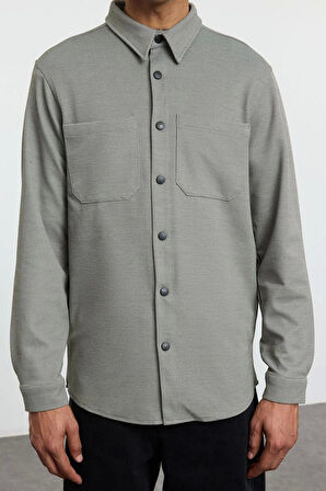 Moda Gömlek Yaka Dokulu Uzun Kol Regular Fit Örme Rahat Kışlık Dokulu. Ceket Gömlek