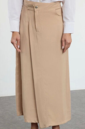 Kadın Moda Stil Maxi Astarsız Dokuma Tesettür Kapaklı Cep Detaylı Dokuma Etek