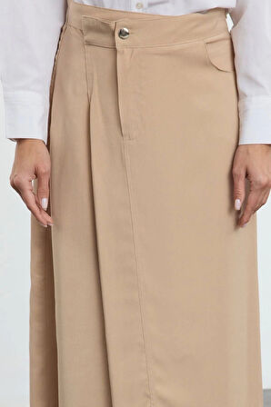 Kadın Moda Stil Maxi Astarsız Dokuma Tesettür Kapaklı Cep Detaylı Dokuma Etek