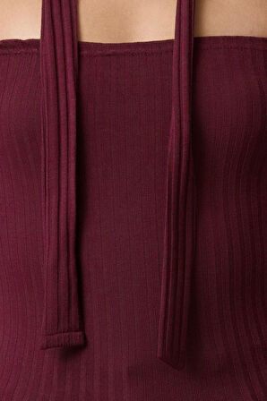 Kadın Moda Şık Crop Carmen Yaka Slim Kalıp Örme Fitilli Şal Detaylı Fitted Vücuda Oturan Esnek Bluz