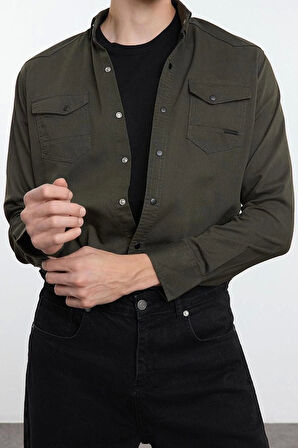 Moda Gömlek Yaka Düz Uzun Kol Erkek Regular Çift Cepli Denim Kot Gömlek