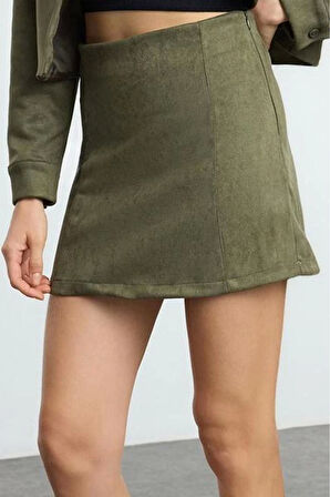 Kadın Moda Stil Mini Astarsız Dokuma Süet Kumaş A-line Mini Boy Etek