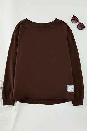 Kadın Büyük Beden Moda Şık Regular Bisiklet Yaka Düşük Kol Regular Normal Kalıp Örme Sweatshirt