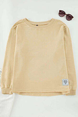 Kadın Büyük Beden Moda Şık Regular Bisiklet Yaka Düşük Kol Regular Normal Kalıp Örme Sweatshirt