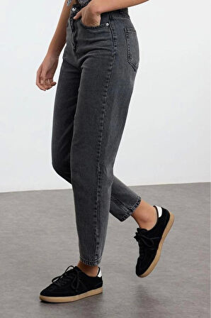 Kadın Moda Şık Kot Pantolon Geniş Paça Uzun Boy Denim Yüksek Bel Mom Jeans