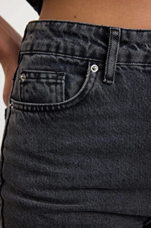 Kadın Moda Şık Kot Pantolon Geniş Paça Uzun Boy Denim Yüksek Bel Mom Jeans