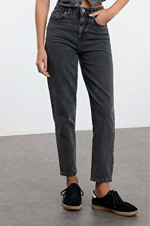 Kadın Moda Şık Kot Pantolon Geniş Paça Uzun Boy Denim Yüksek Bel Mom Jeans