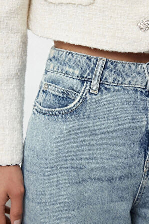 Kadın Moda Şık Kot Pantolon Geniş Paça Uzun Boy Denim Mavi Yüksek Bel Ekstra Palazzo Jeans