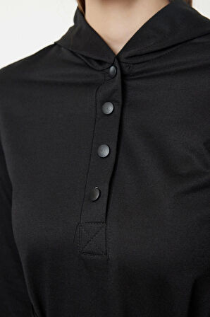 Kadın Moda Şık Tesettür Maxi Boy Kapüşonlu Oversize Normal Kalıp Örme Elbise