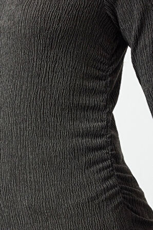 Kadın Moda Şık Üst Giyim Regular Dik Yaka Slim Kalıp Örme Büzgü Drape Detaylı Normal Kalıp Bluz