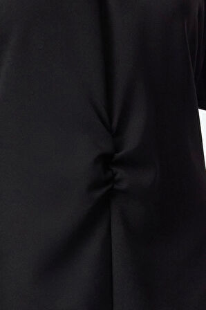 Kadın Moda Şık Mini Boy Dik Yaka Regular A Kesim Pencere Detaylı Dokuma Elbise
