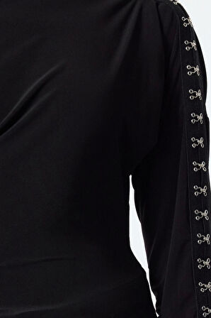 Kadın Moda Şık Üst Giyim Regular Kayık Yaka Fitted Kalıp Örme bluz