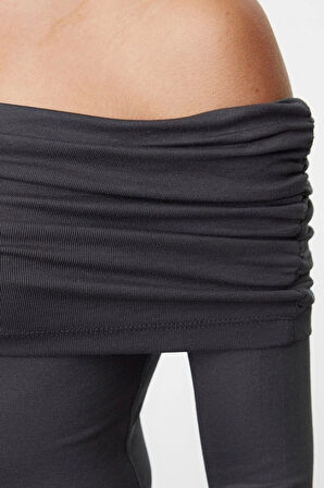 Kadın Moda Şık Üst Giyim Regular Asimetrik Yaka Slim Kalıp Örme Fitted Vücuda Oturan Esnek Bluz