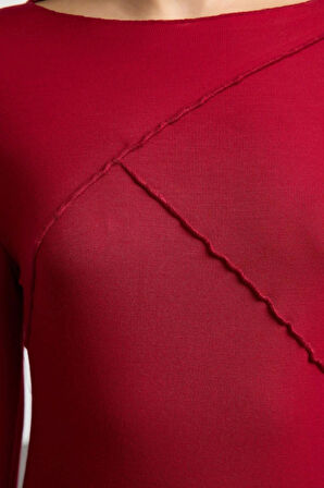 Kadın Regular Bisiklet Yaka İspanyol Kol Slim Kalıp Örme Nervür Detaylı Fitted Vücuda Oturan Bluz