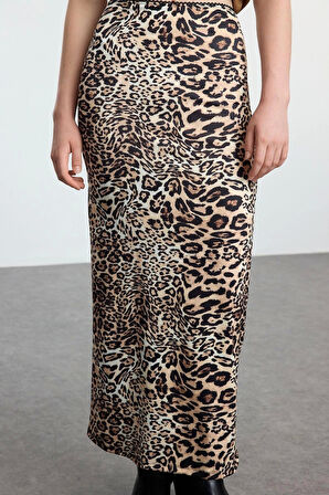 Kadın Moda Stil Maxi Astarsız Örme Zebra Animal Baskılı Beli Lastikli Maxi Kalem Etek