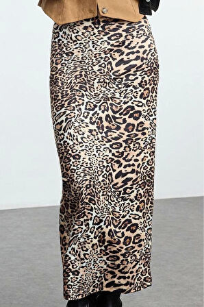 Kadın Moda Stil Maxi Astarsız Örme Zebra Animal Baskılı Beli Lastikli Maxi Kalem Etek