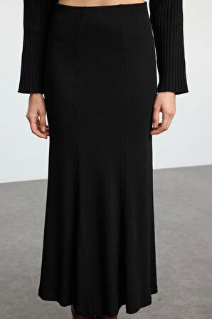 Kadın Moda Stil Maxi Astarsız Örme Düz Dikiş Detaylı Maxi Esnek Etek