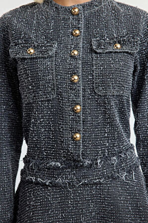 Kadın Moda Şık Mini Boy Bisiklet Yaka Denim Cep Detaylı Elbise