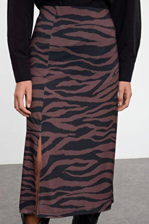 Kadın Moda Stil Maxi Astarsız Örme Animal Baskılı Kalem Esnek Etek