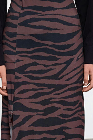 Kadın Moda Stil Maxi Astarsız Örme Animal Baskılı Kalem Esnek Etek