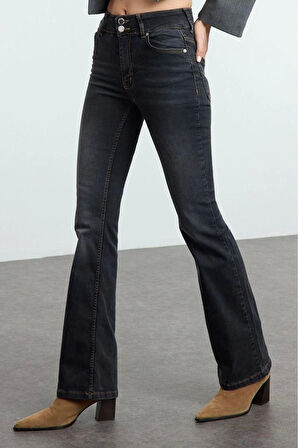 Kadın Moda Şık Kot Pantolon Geniş Paça Uzun Boy Denim Yüksek Bel Jeans