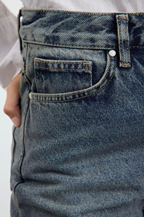 Kadın Moda Şık Kot Pantolon Geniş Paça Uzun Boy Denim Mavi Yüksek Bel Jeans