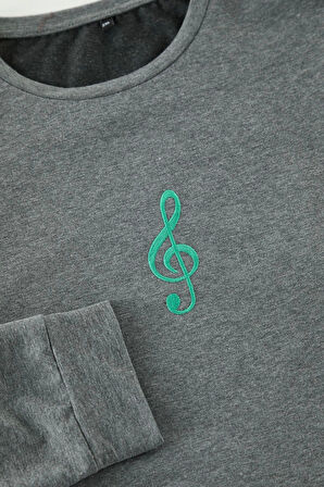 Kadın Büyük Beden Bisiklet Yaka Standart Kol Gri Nakışlı Normal Kalıp Örme Sweatshirt