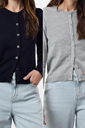 Kadın Moda Şık Regular Bisiklet Yaka Regular 2li Paket Triko Hırka